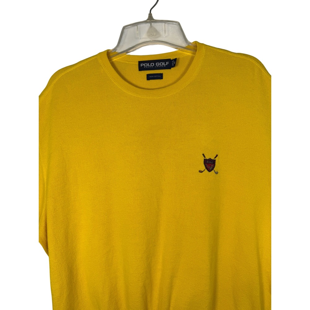 VINTAGE POLO GOLF Ralph Lauren Bright Yellow Crewneck Sweater Heritage Crest, XL - Picture 3 of 7